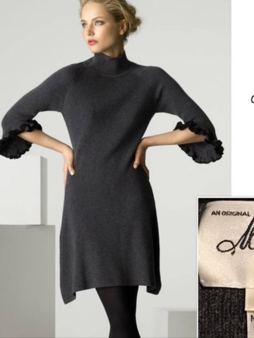 Milly NY 100% Cashmere Ruffle Cuff Sweatet Dress in Grey Sz M (8-10)